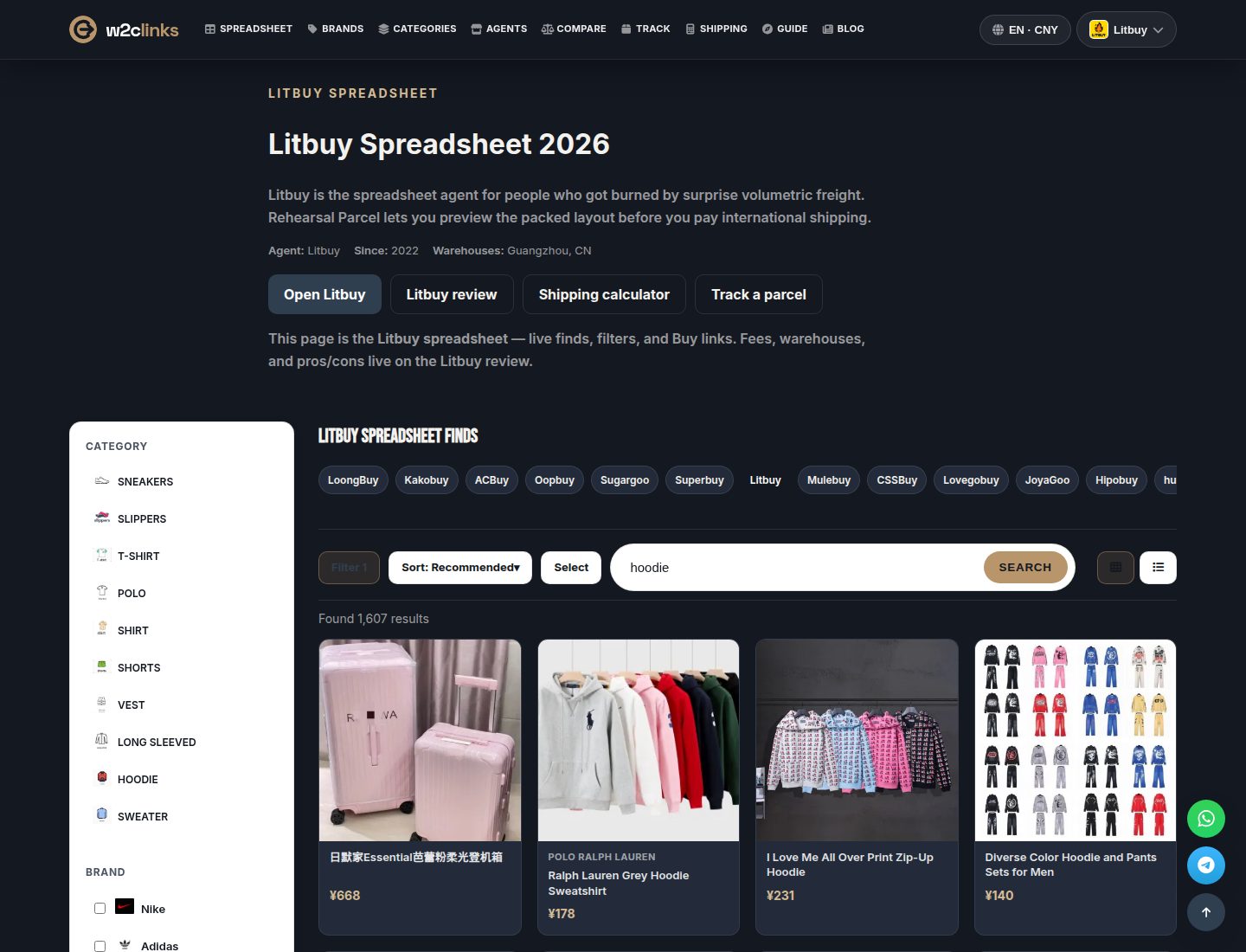 Búsqueda de hoodie en el catálogo LitBuy de w2clinks