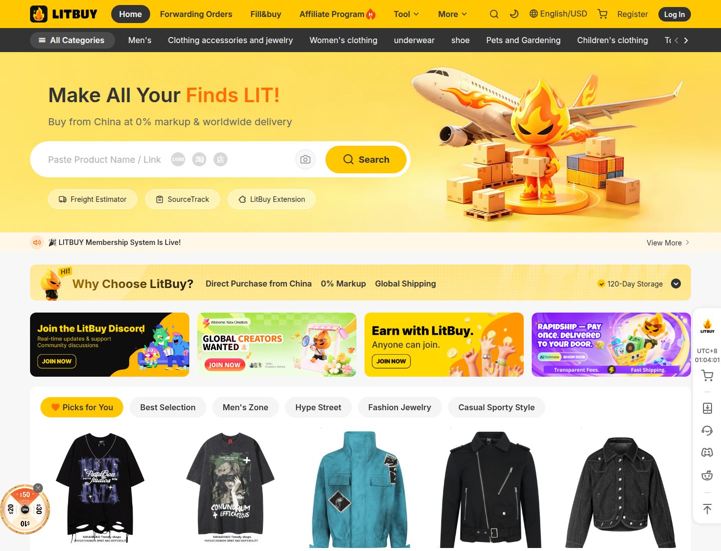 Portada oficial de LitBuy: wordmark verde, búsqueda, forwarding y estimation en el menú